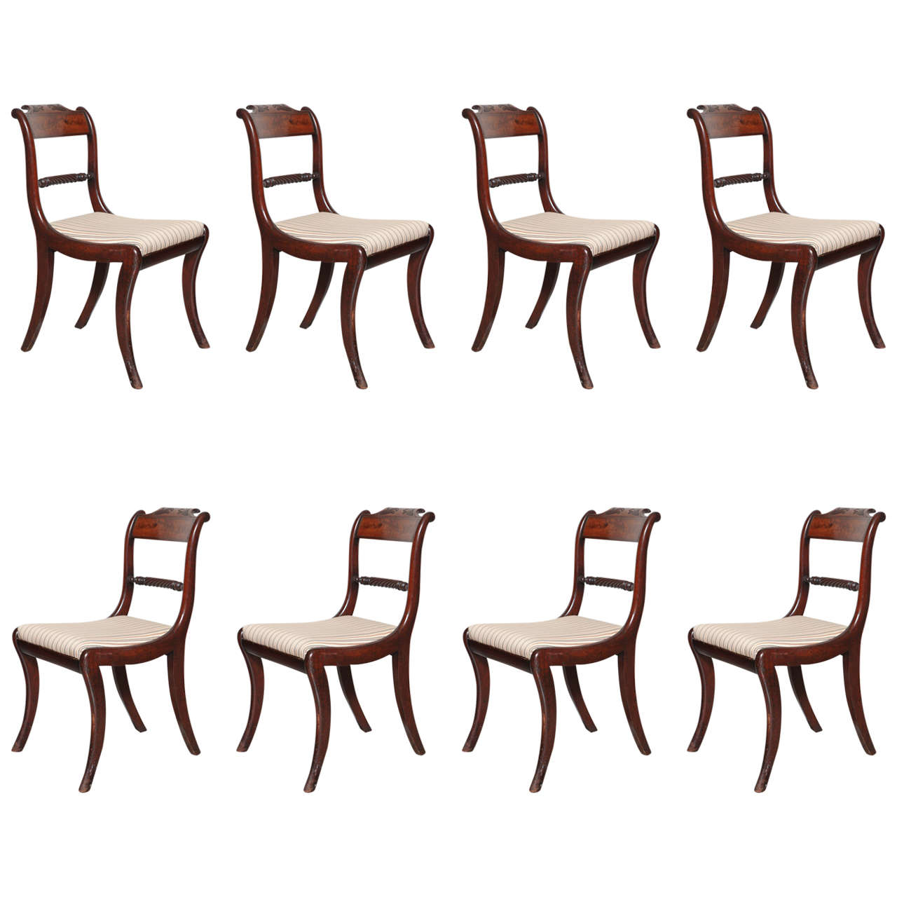Set of Eight Regency Dining Chairs with Rope Twist Back