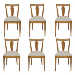 1940s Set of Six Blonde Walnut Chairs