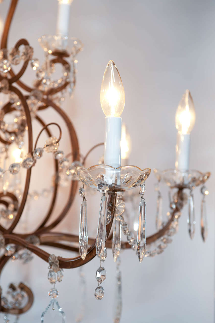 French Pair of 20th Century Crystal Chandeliers in Pressed Metal Carcass For Sale