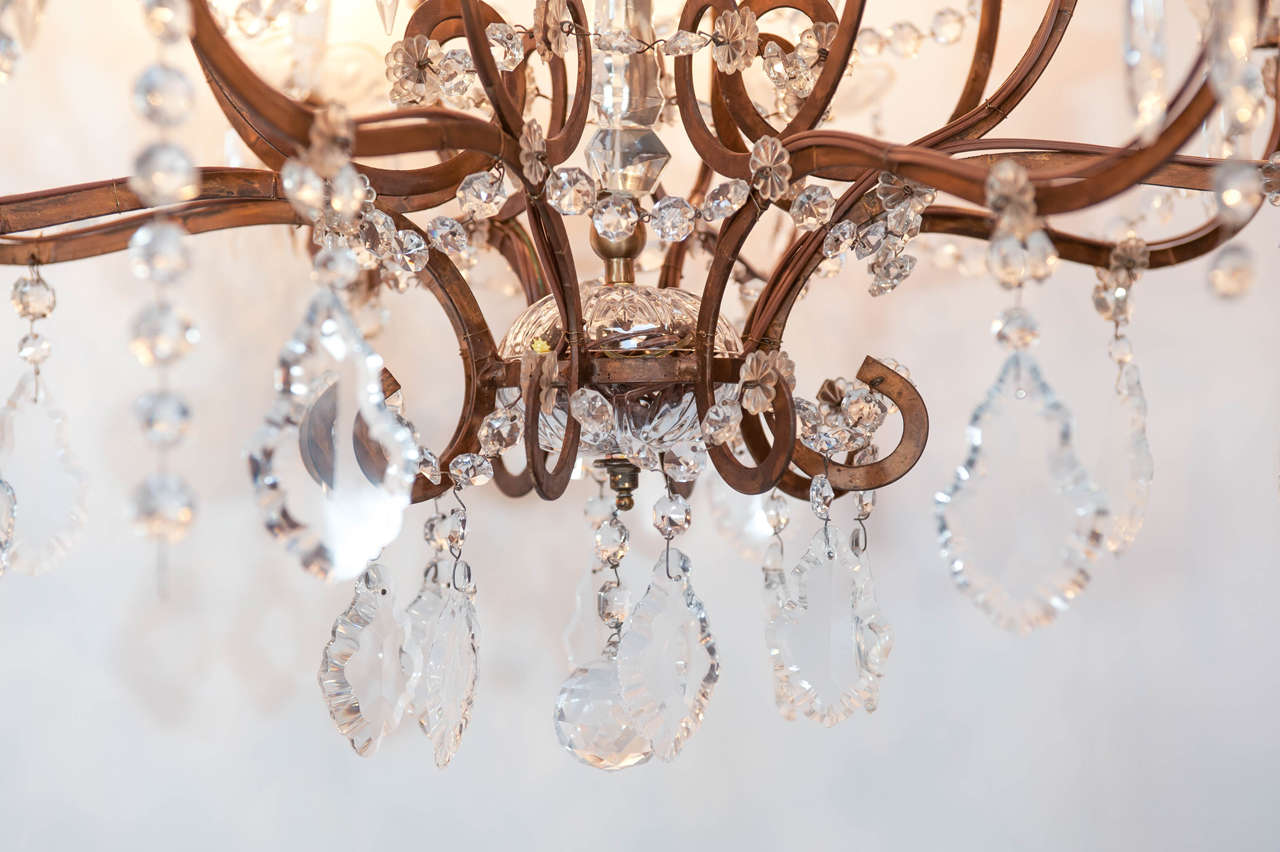 Pair of 20th Century Crystal Chandeliers in Pressed Metal Carcass In Excellent Condition For Sale In Toronto, ON