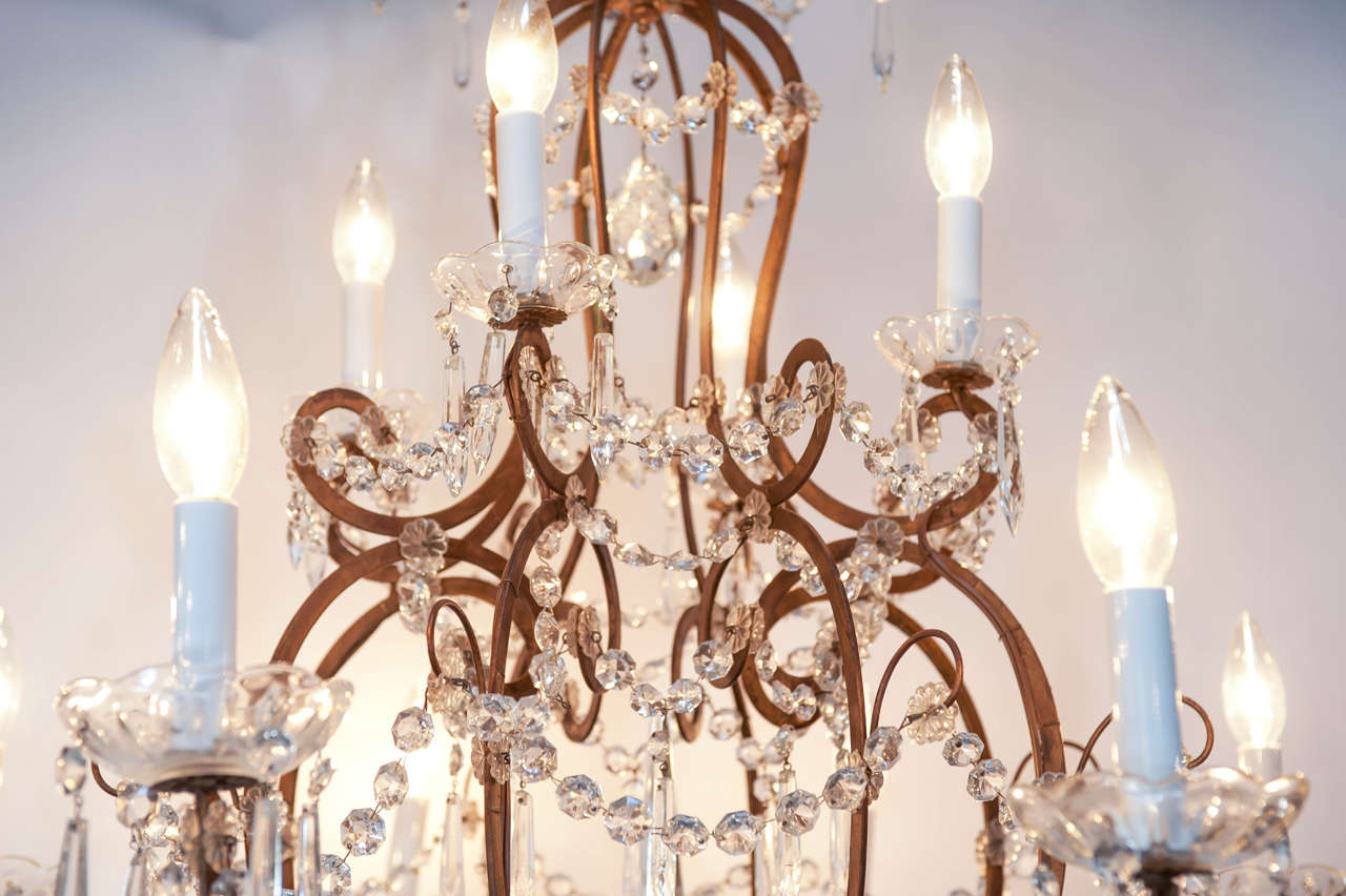 Pair of 20th Century Crystal Chandeliers in Pressed Metal Carcass For Sale 1
