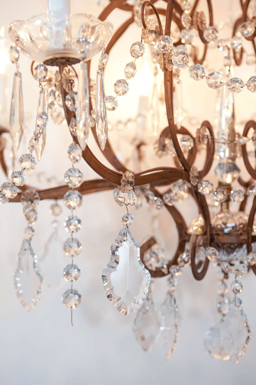 Pair of 20th Century Crystal Chandeliers in Pressed Metal Carcass For Sale 2