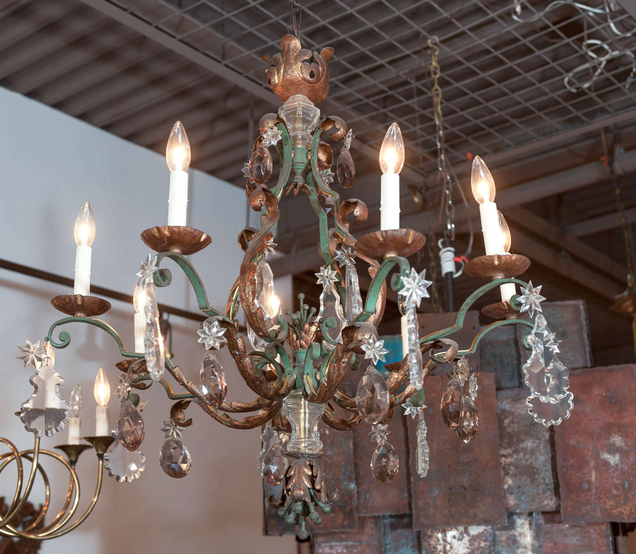 20th Century Antique Crystal and Metal Chandelier, c. 1920 France. Restored & Rewired