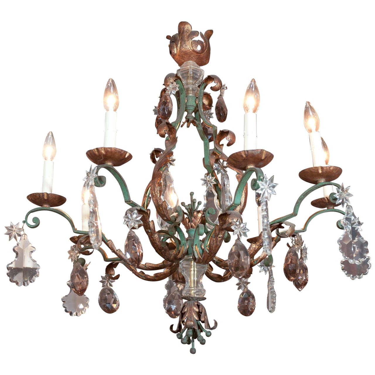 20th Century Antique Crystal and Metal Chandelier For Sale