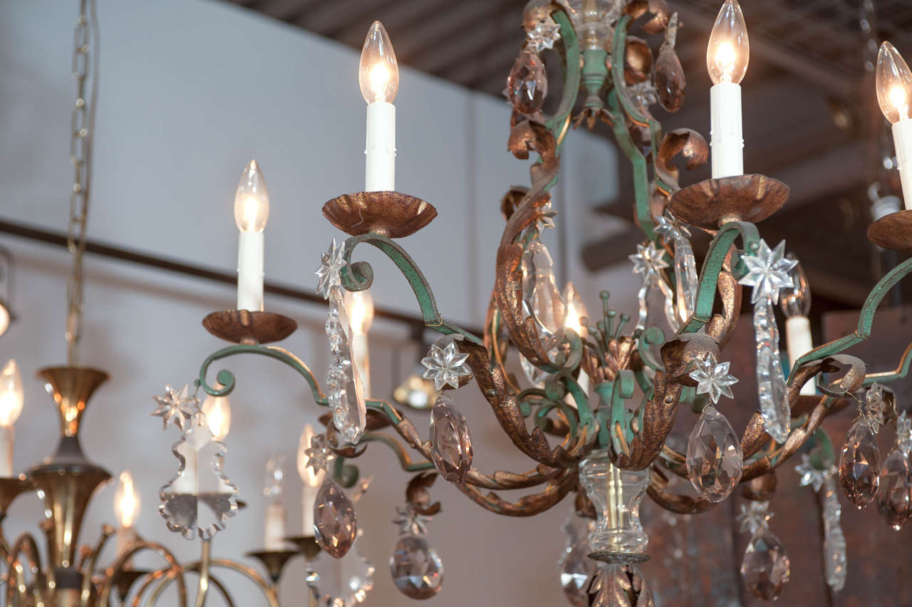 French 20th Century Antique Crystal and Metal Chandelier For Sale