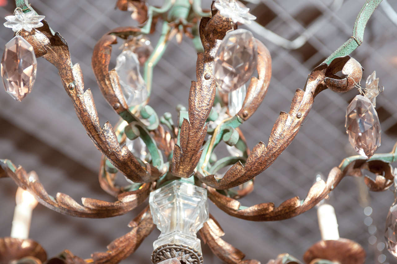 20th Century Antique Crystal and Metal Chandelier In Excellent Condition For Sale In Toronto, ON