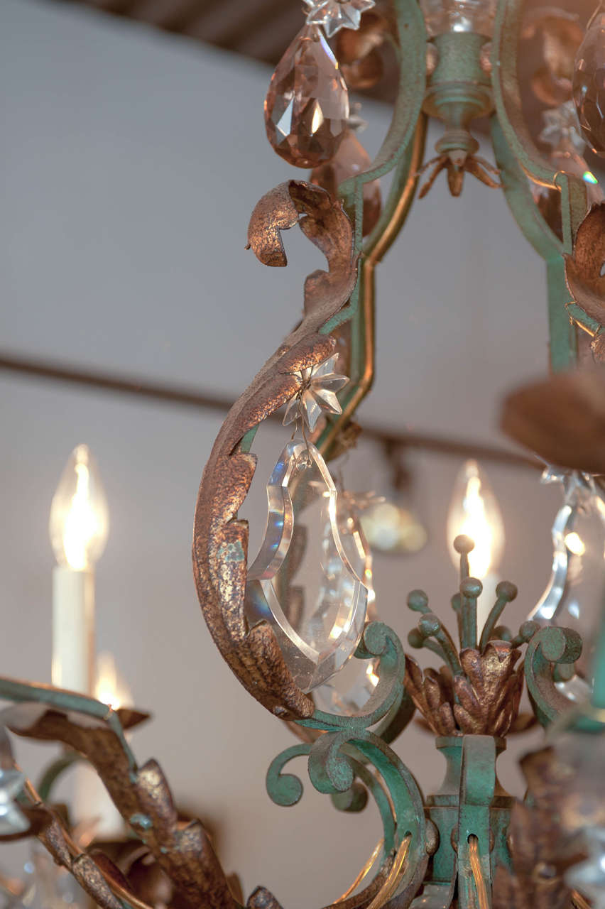 20th Century Antique Crystal and Metal Chandelier For Sale 3