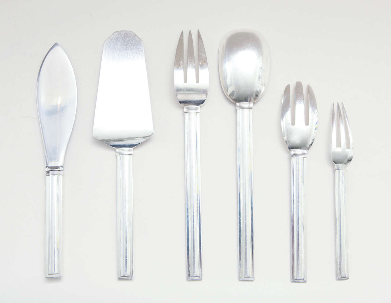20th Century French Art Deco Sterling Silver Flatware in the Cannes Pattern by Jean Puiforcat For Sale