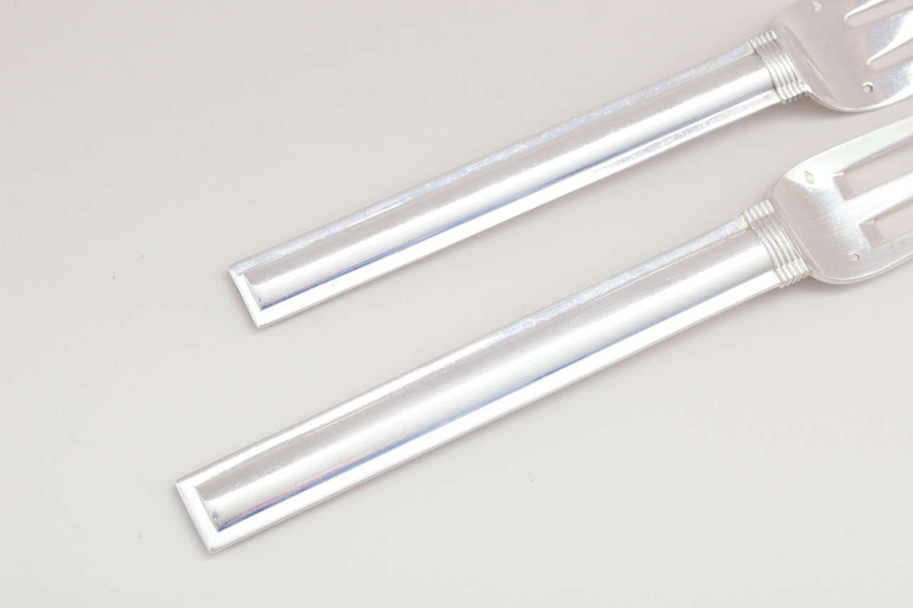 French Art Deco Sterling Silver Flatware in the Cannes Pattern by Jean Puiforcat For Sale 5