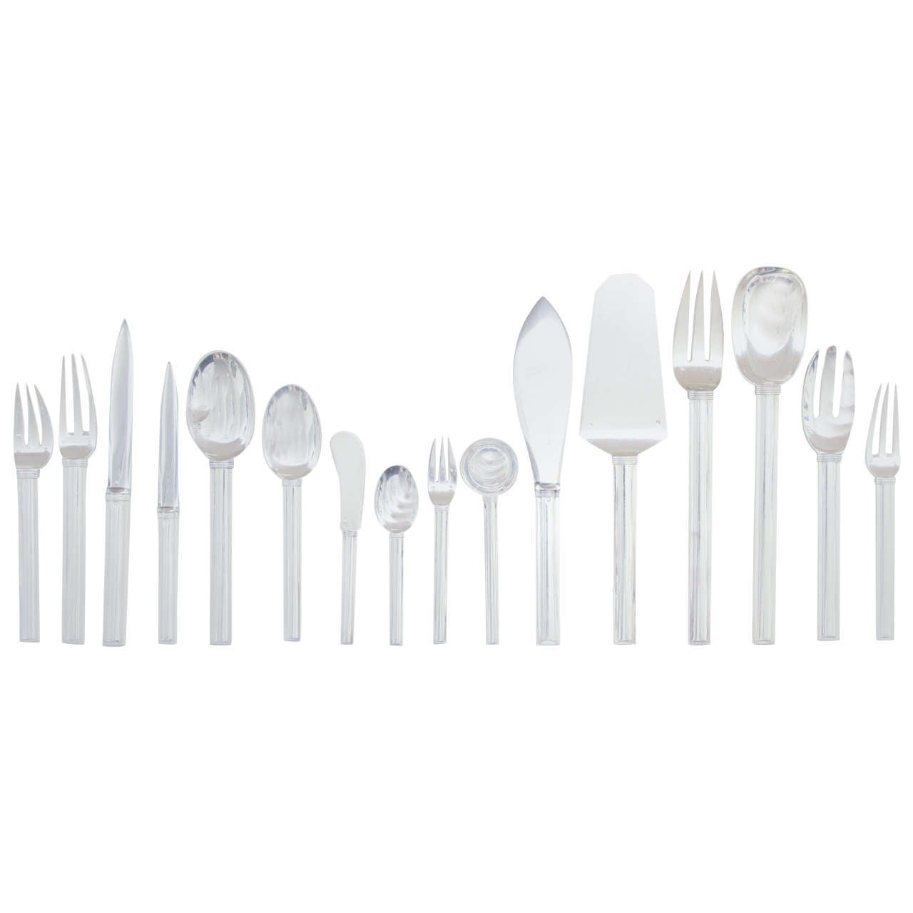 French Art Deco Sterling Silver Flatware in the Cannes Pattern by Jean Puiforcat For Sale