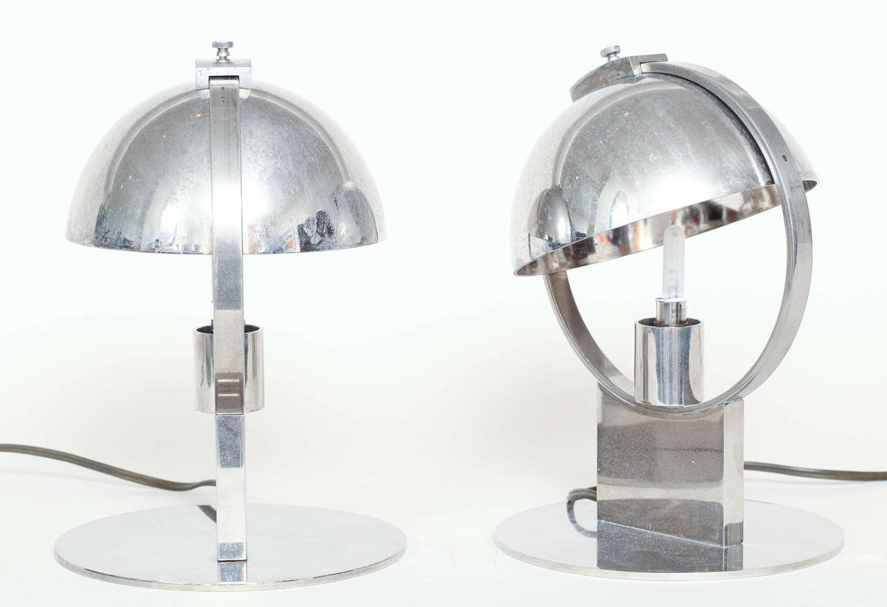 Boris Jean Lacroix Pair of French Art Deco Nickeled-Brass Lamps In Excellent Condition For Sale In New York, NY