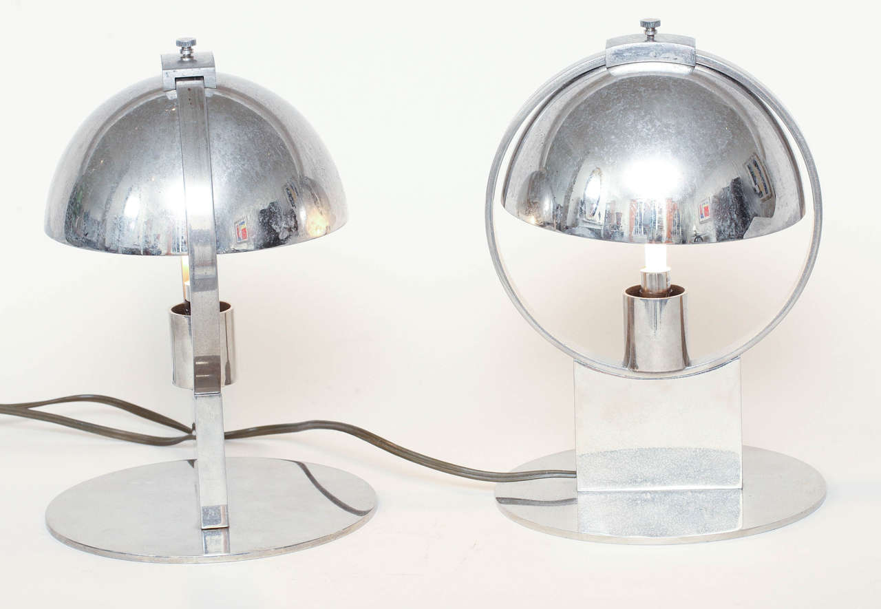 Boris Jean Lacroix Pair of French Art Deco Nickeled-Brass Lamps For Sale 4