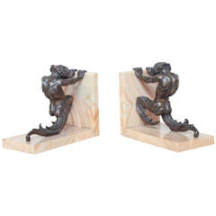 Leon Leyritz Pair of French Art Deco Silvered Bronze Bookends