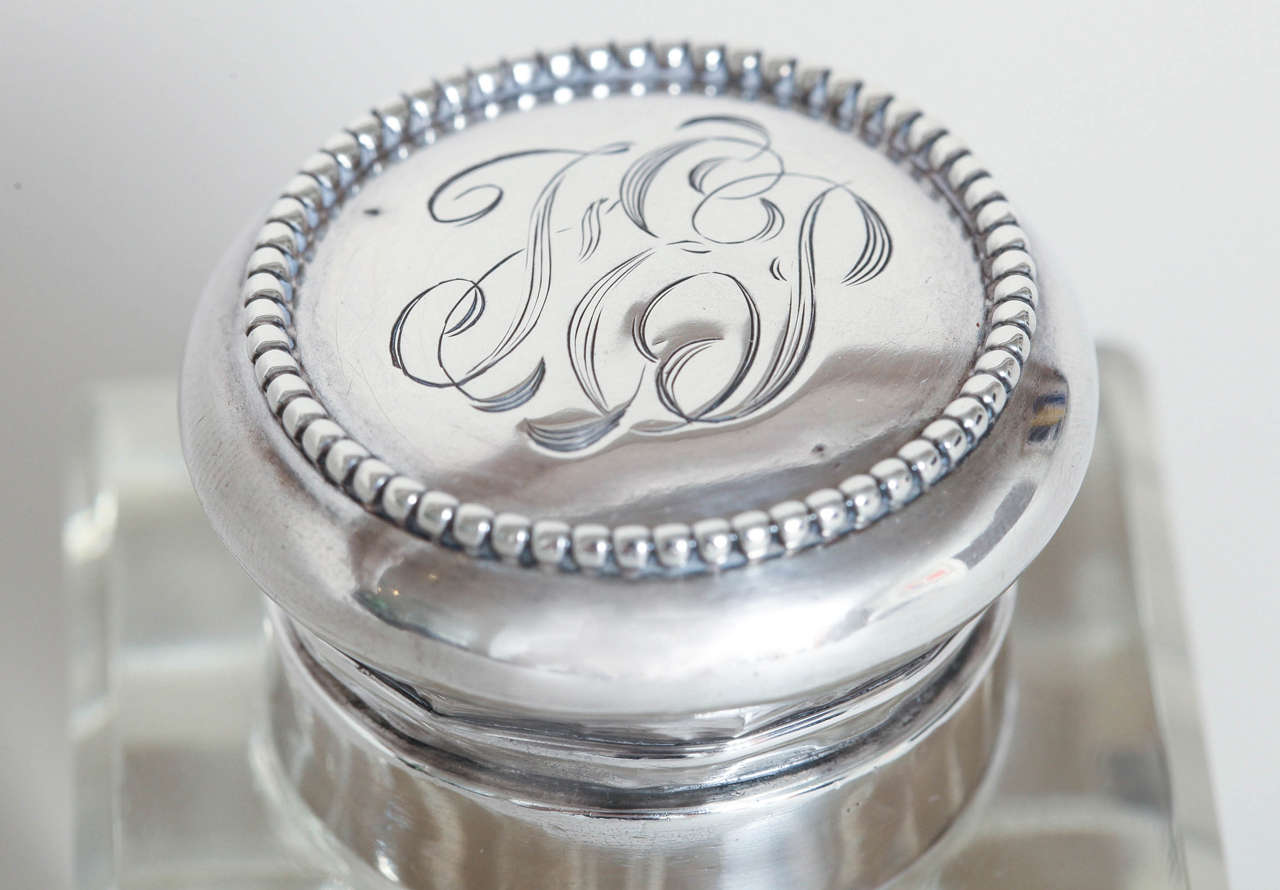 Continental Art Deco Crystal and Sterling Silver Inkwell or Paperweight In Excellent Condition In New York, NY