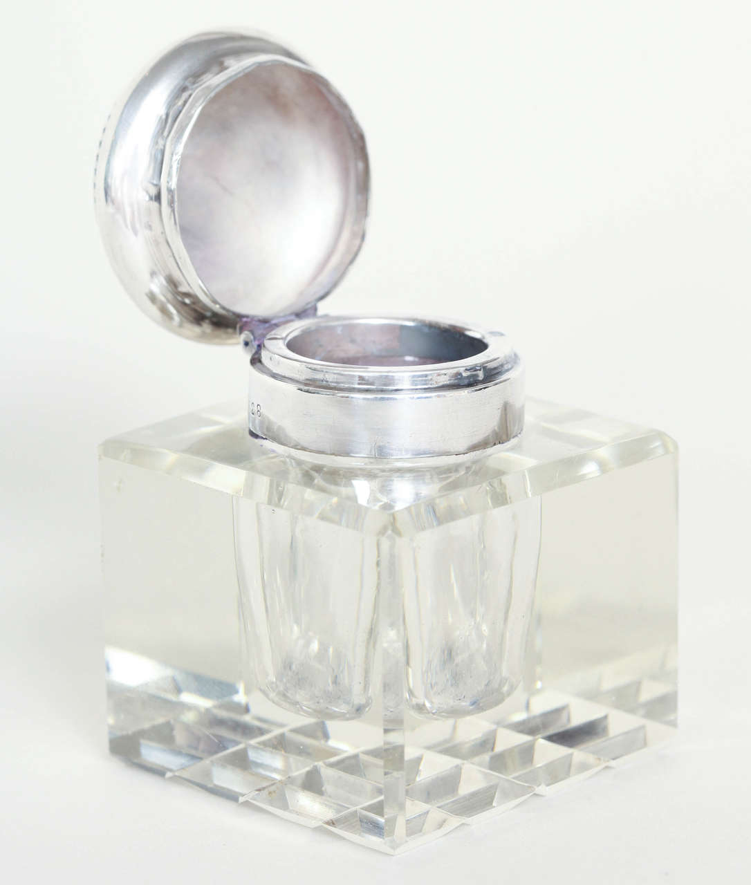 Continental Art Deco Crystal and Sterling Silver Inkwell or Paperweight 3