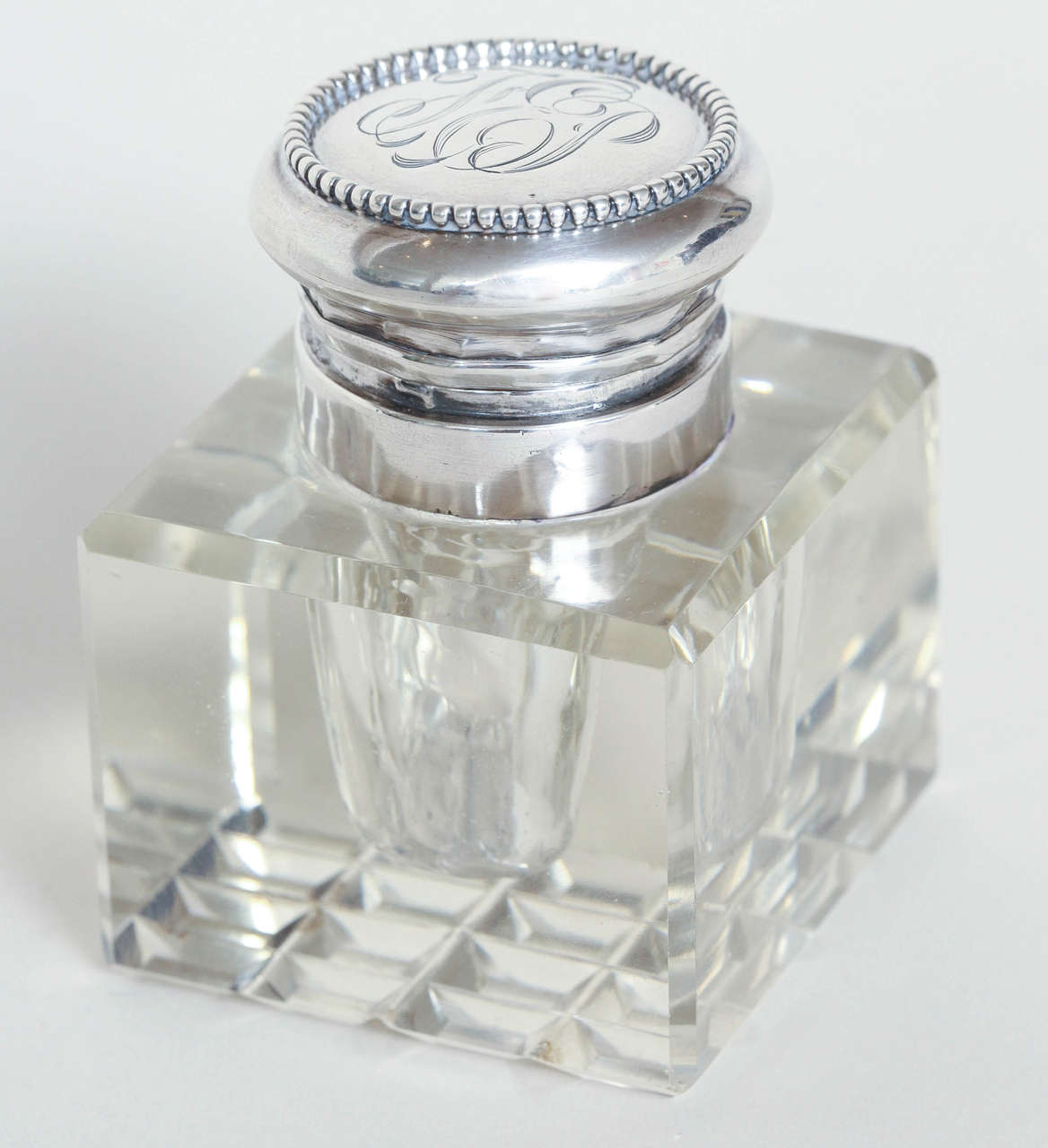 Continental Art Deco Crystal and Sterling Silver Inkwell or Paperweight 4