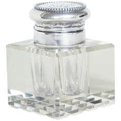 Continental Art Deco Crystal and Sterling Silver Inkwell or Paperweight