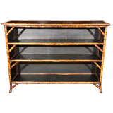 Antique  Bamboo  Bookcase  With  Leather Flat Surfaces