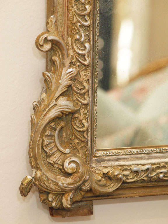 19th c.Swedish Rococo Hand Carved Painted Mirror 4