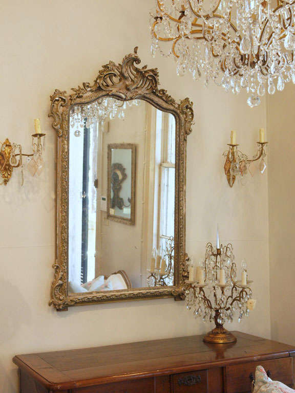 19th c.Swedish Rococo Hand Carved Painted Mirror 5