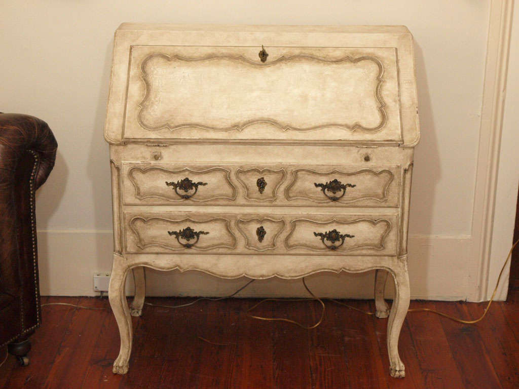 French Louis XV Painted Drop Leaf Secretary Desk