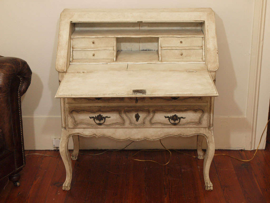19th Century Louis XV Painted Drop Leaf Secretary Desk