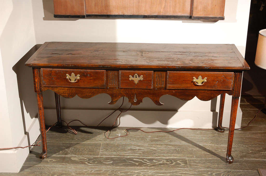 George I 18th Century English Oak Three Drawer Dresser or Sofa Table Server