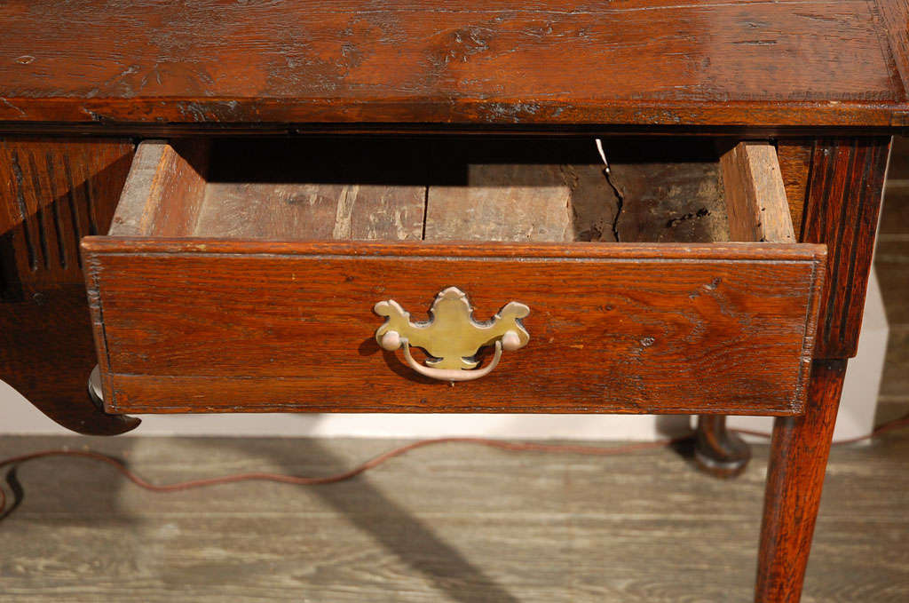 Brass 18th Century English Oak Three Drawer Dresser or Sofa Table Server