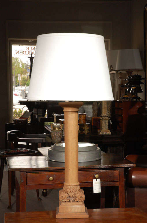 Pair of Carved Wood Column Lamps, Circa 1880