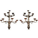 Antique Pair of Wood Candelabra Hanging Lights, Circa 1880