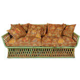 Funky Old Wicker Sofa with Vintage Linen Upholstery.