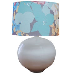 White Ceramic Globe Lamp w/ custom Missoni Home Fabric Shade