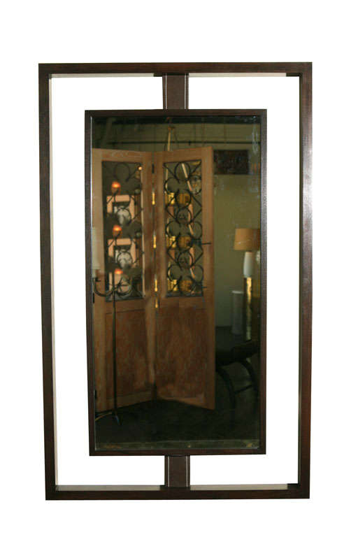 Paul Marra Negative Space Mirror with Leather Strut For Sale