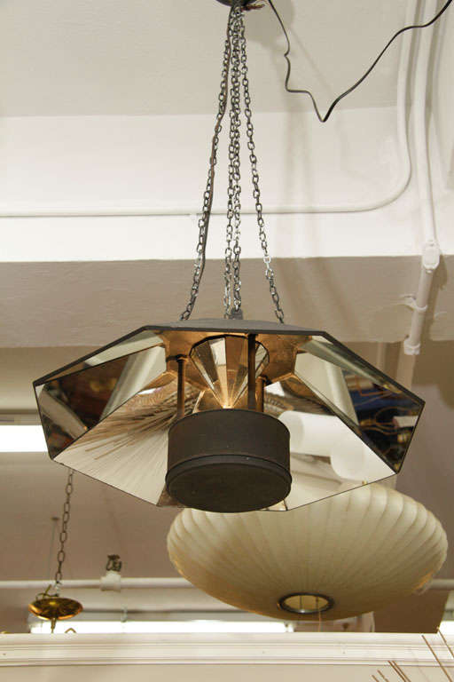 20th Century Small Mid Century Octagonal Mirrored Hanging Light Fixture