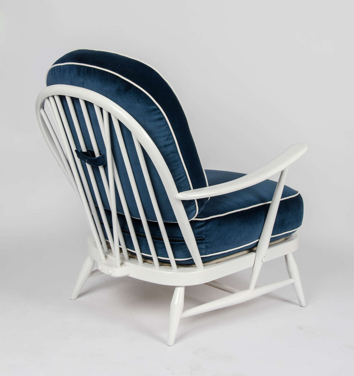 Mid-Century Modern Vintage 1950s Ercol White Wood/Blue Velvet Chair by Lucian Ercolani
