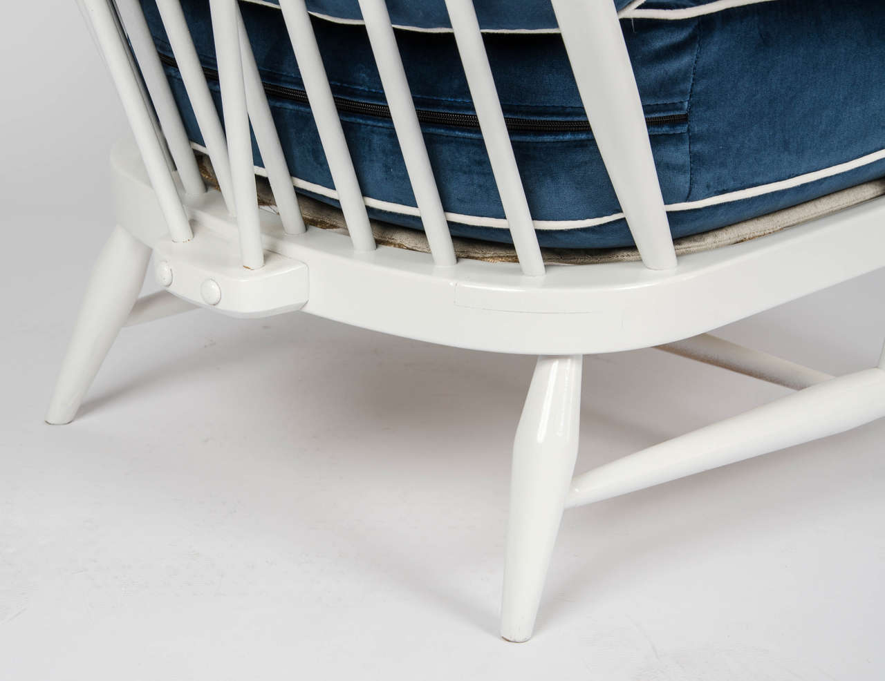 British Vintage 1950s Ercol White Wood/Blue Velvet Chair by Lucian Ercolani