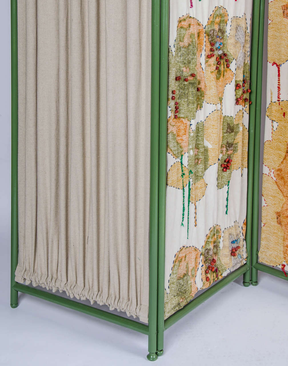 Fabric Early 20th Century Colourful Wooden Screen Room Divider 