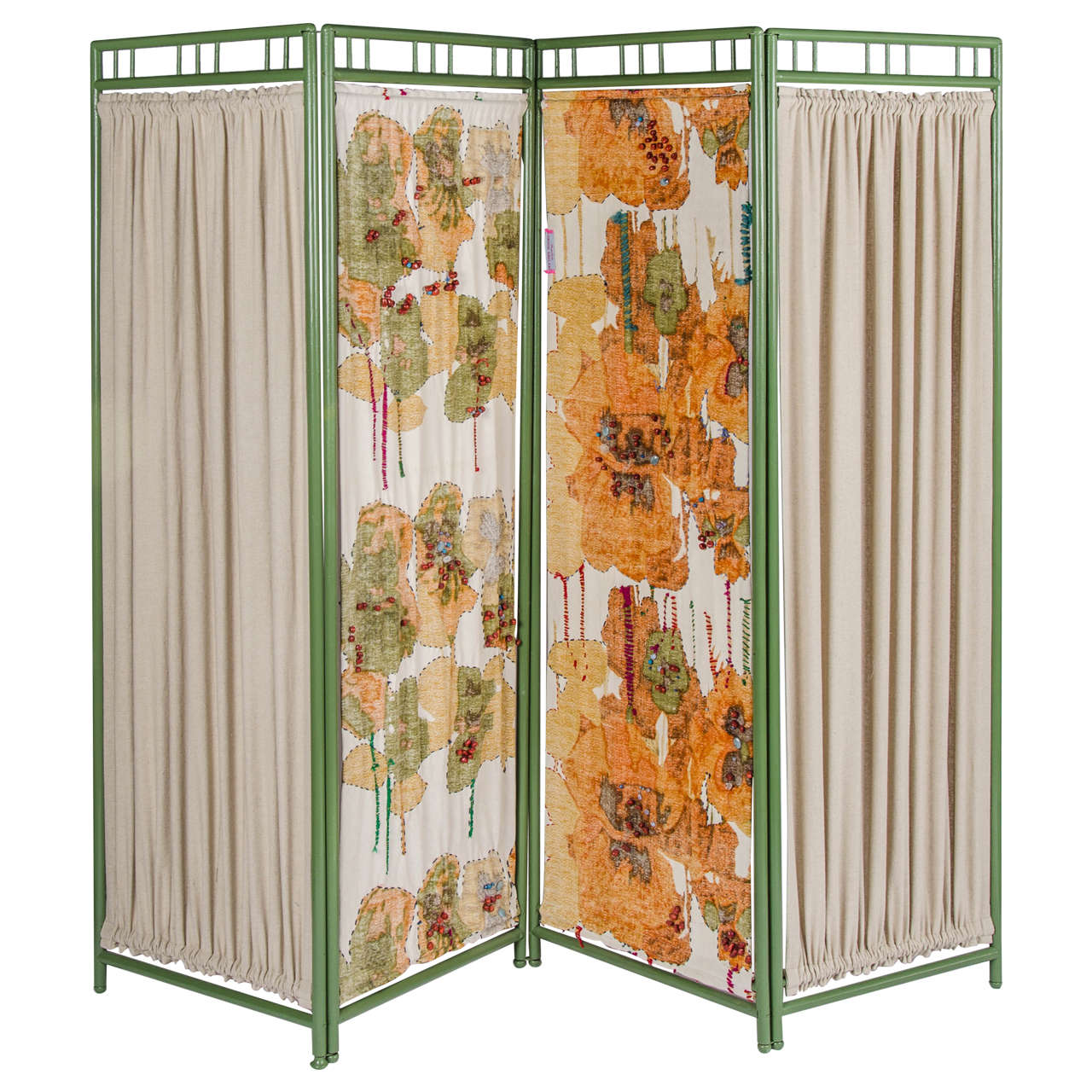 Early 20th Century Colourful Wooden Screen Room Divider For Sale at 1stdibs