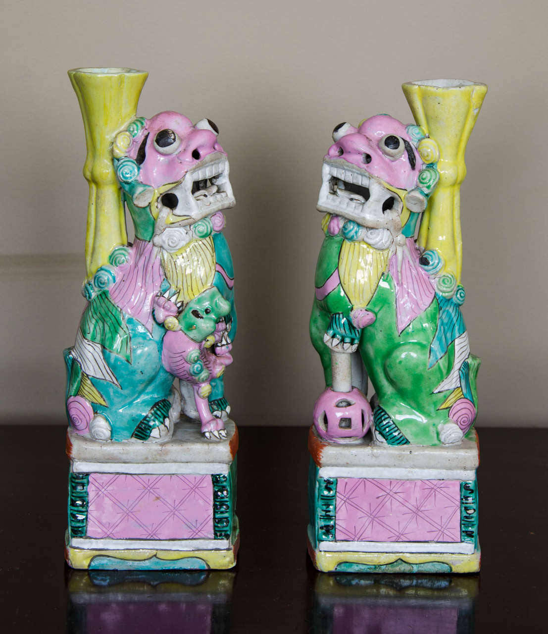 Pair of Chinese Foo Dogs as Joss-Sticks Holders, circa 1800