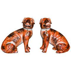 Pair of Chinese Export Porcelain Figures of Hounds