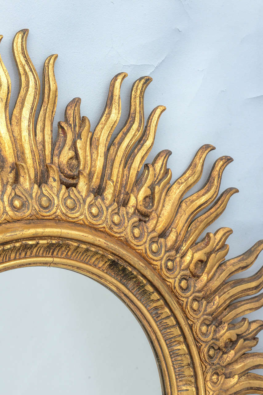 Spanish Oversized Carved Giltwood Sunburst Mirror