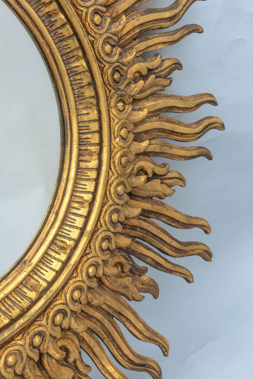 Oversized Carved Giltwood Sunburst Mirror In Excellent Condition In West Palm Beach, FL