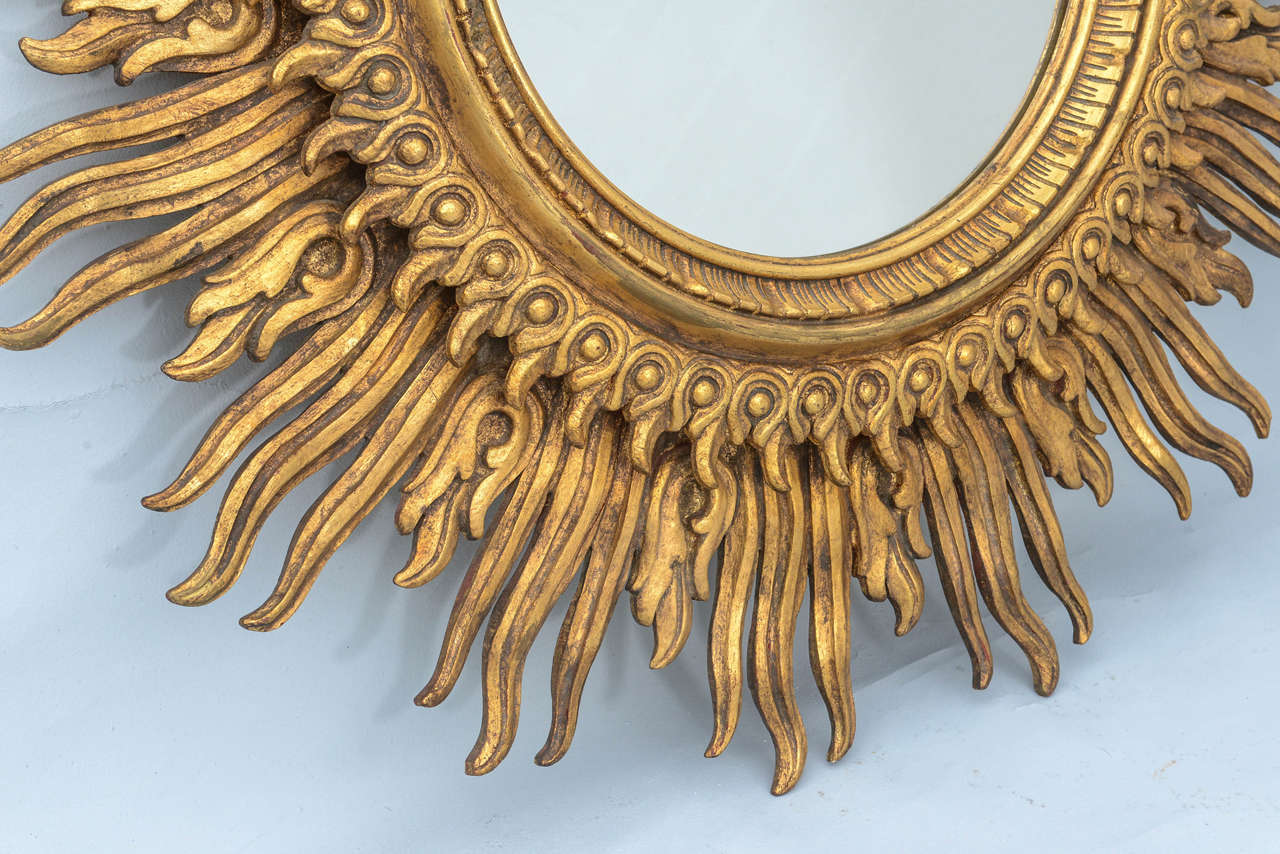 20th Century Oversized Carved Giltwood Sunburst Mirror