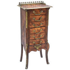 Petite French Burlwood Six Drawer Semainier Chest, 19th Century