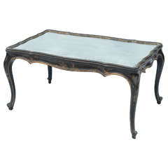 Black Lacquered Chinoiserie Coffee Table with Mirrored Top
