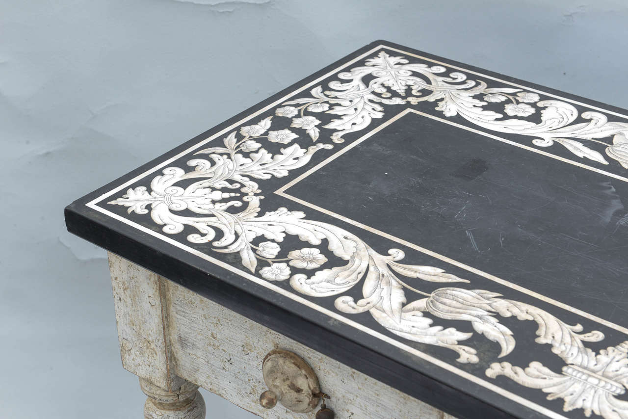 French Console Table with Inlaid Marble and Slate Top, 19th Century For Sale