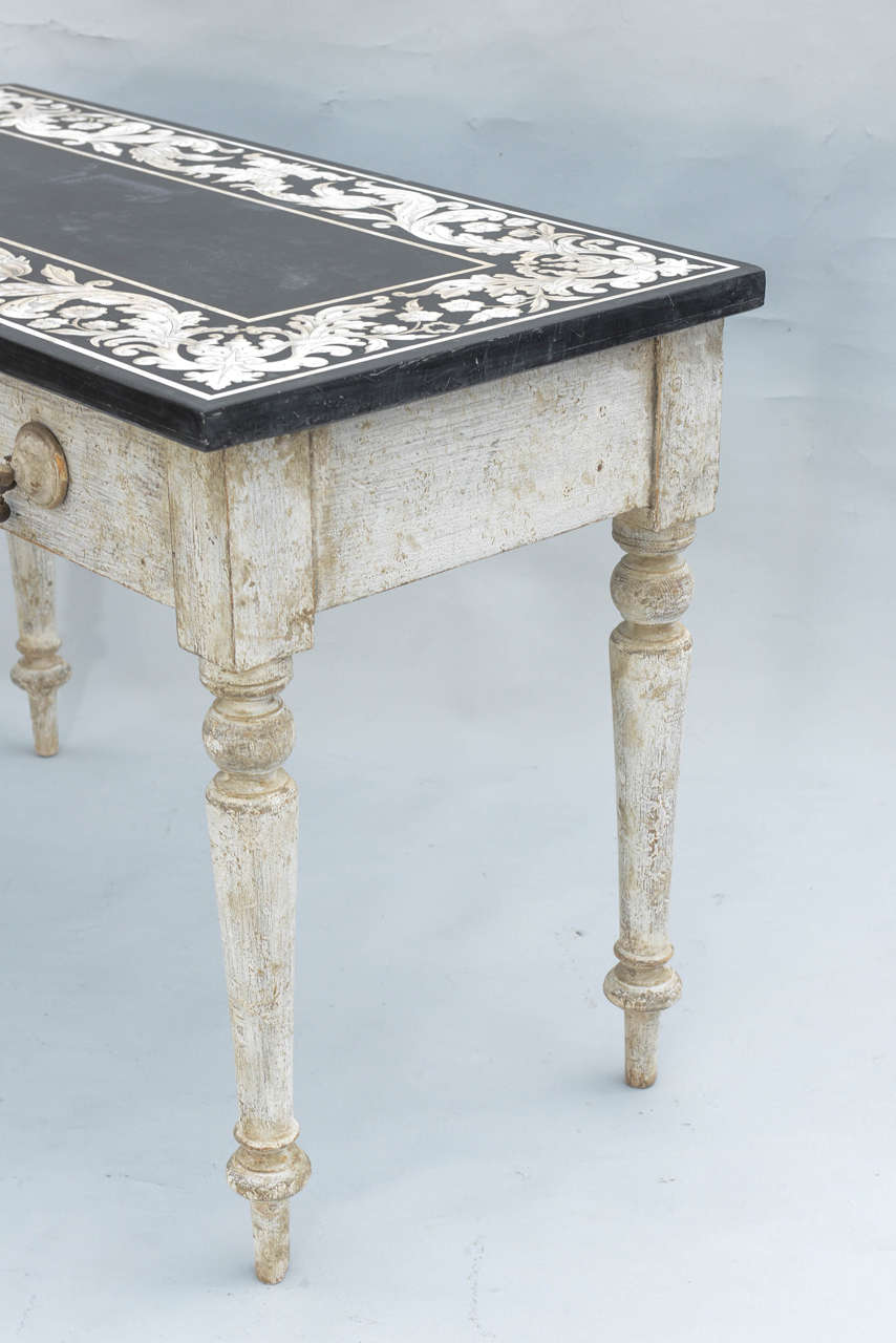 Inlay Console Table with Inlaid Marble and Slate Top, 19th Century For Sale