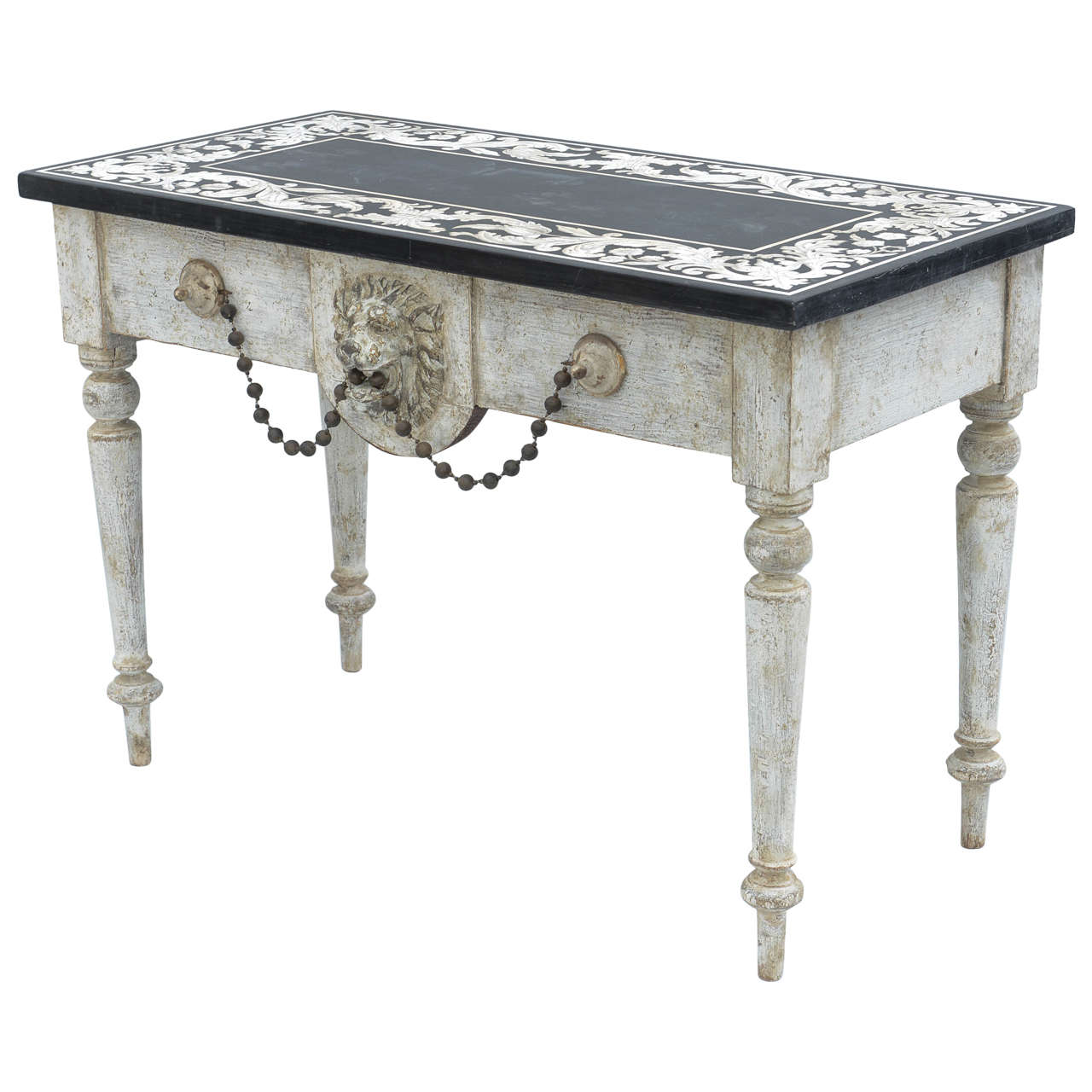 Console Table with Inlaid Marble and Slate Top, 19th Century For Sale