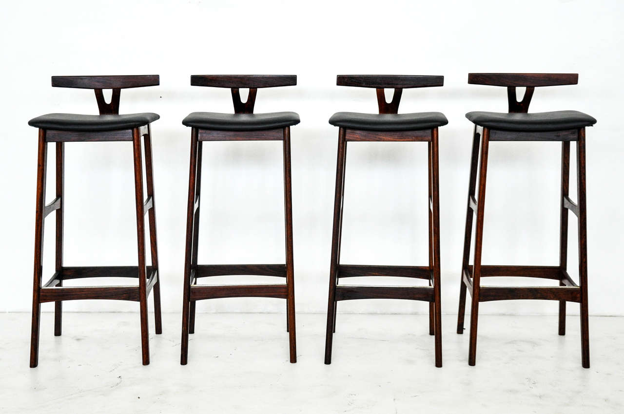 Rosewood and Leather Bar Stools, Denmark, 1960s