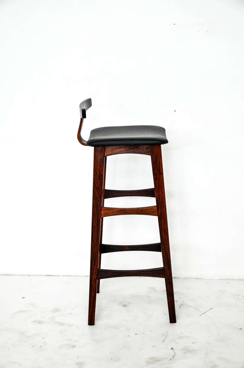 Rosewood and Leather Bar Stools, Denmark, 1960s In Excellent Condition In Chicago, IL
